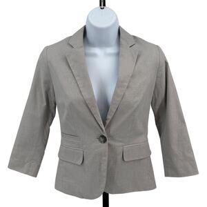 Banana Republic Jacket Women 00 Petite Gray 3/4 Sleeve Single Breasted Blazer